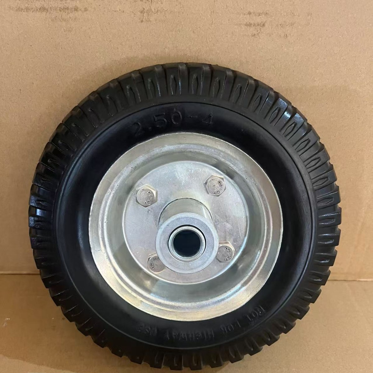 2.50-4 羊角花PU发泡轮拖车橡胶实心轮子电焊机耐扎实心轮胎