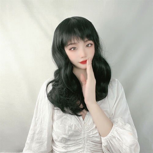 Wig for women with oblique bangs, mid-length curly hair, shoulder-length, full wig set for mothers, middle-aged and elderly women with fluffy hair