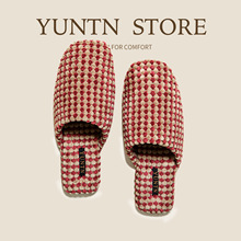 云团秋季新品菠萝绒亲肤保暖绒面情侣棉拖鞋女士室内防滑牛筋底男