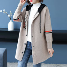 时尚双面羊毛呢外套女中长款秋连帽开衫中年妈妈大码羊绒大衣