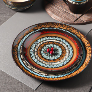 European-style Underglaze Color Kiln Glaze Ceramic Tableware Vintage Steak Plate Household Plate Mug Western Restaurant Wholesale