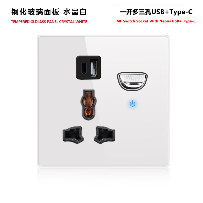 外国貿易トグルリセットスイッチソケット強化ガラスパネルLEDライトEUドイツプラグアメリカ標準フランスプラグロシア英国プラグ|undefined