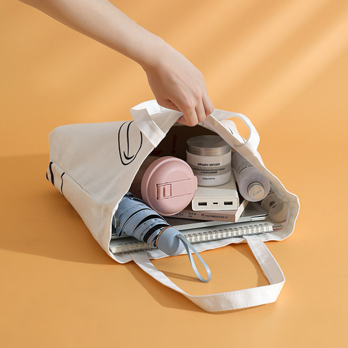 Portable Canvas Bag, Literary Single Shoulder Storage Bag, Simple Creative Zipper Canvas Bag for Students, Shopping Bag for Summer