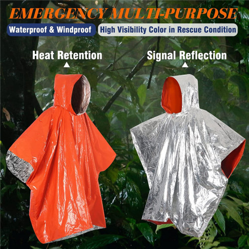 Outdoor camping portable emergency waterproof raincoat first aid rain jacket PE aluminum film warm blanket emergency windproof rainproof