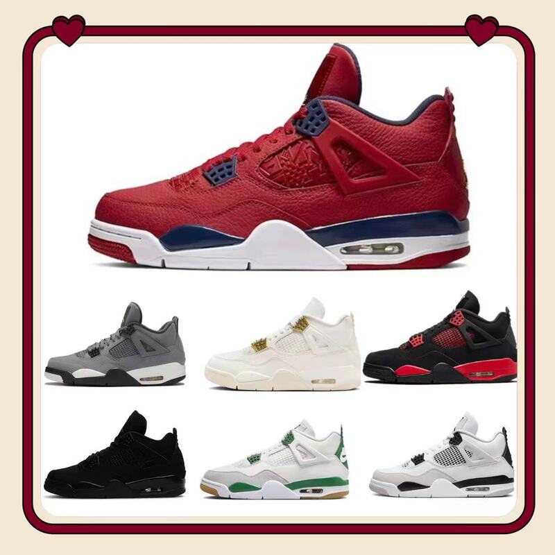 Putian Cross-Border Aj4 White Sail Electric Mother Black Red White Cement Air Cushion Basketball Shoes Jordan 4 Non-Slip Men's and Women's Sports Shoes