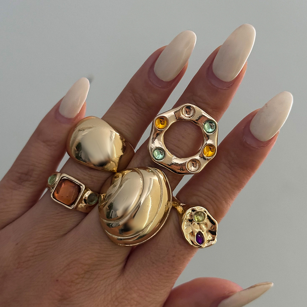 Stackable Plain Band And Tiny Cubic Zirconia Ring Set In Minimalist European Style. Perfect For Work, Daily And Casual Wear. Hypoallergenic And Tarnis_voghion.com