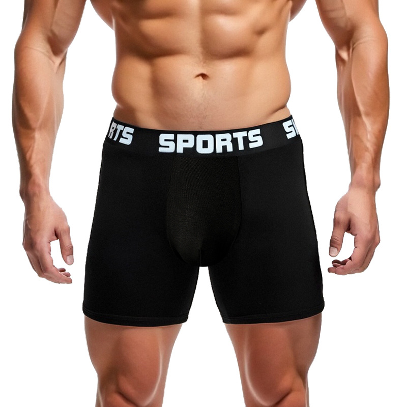 Cross-Border New Long-Term Men's Underwear Mid-Waist Elastic Sports Boxer Briefs Indoor Running Sports Boxer Briefs