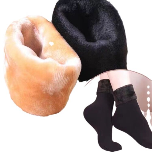 Thickened Anti-slip Mid-calf Snow Socks for Women with Fleece and Elastic Waist Straight Calf Cotton Socks Plain Color Floor Socks