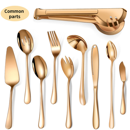 1010 stainless steel tableware titanium plated western restaurant public fork spoon serving spoon butter knife food clip cake spatula combination