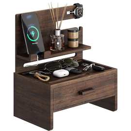 木质床头圹展坞带抽屉进门玄关钥匙钱包收纳架手机充电架饰品架