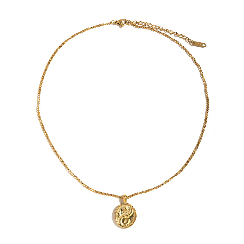 Taina Tai Chi moneda de oro redonda 18k oro collar de acero inoxidable cadena de clavícula de mujer lujo ligero al por mayor cadena de suéter image 6
