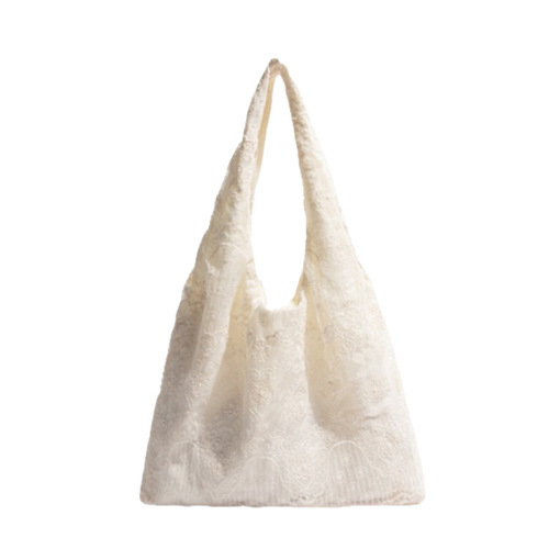 Korean small fresh lace flower canvas bag for women 2025 new large-capacity single-shoulder tote bag commuting underarm bag