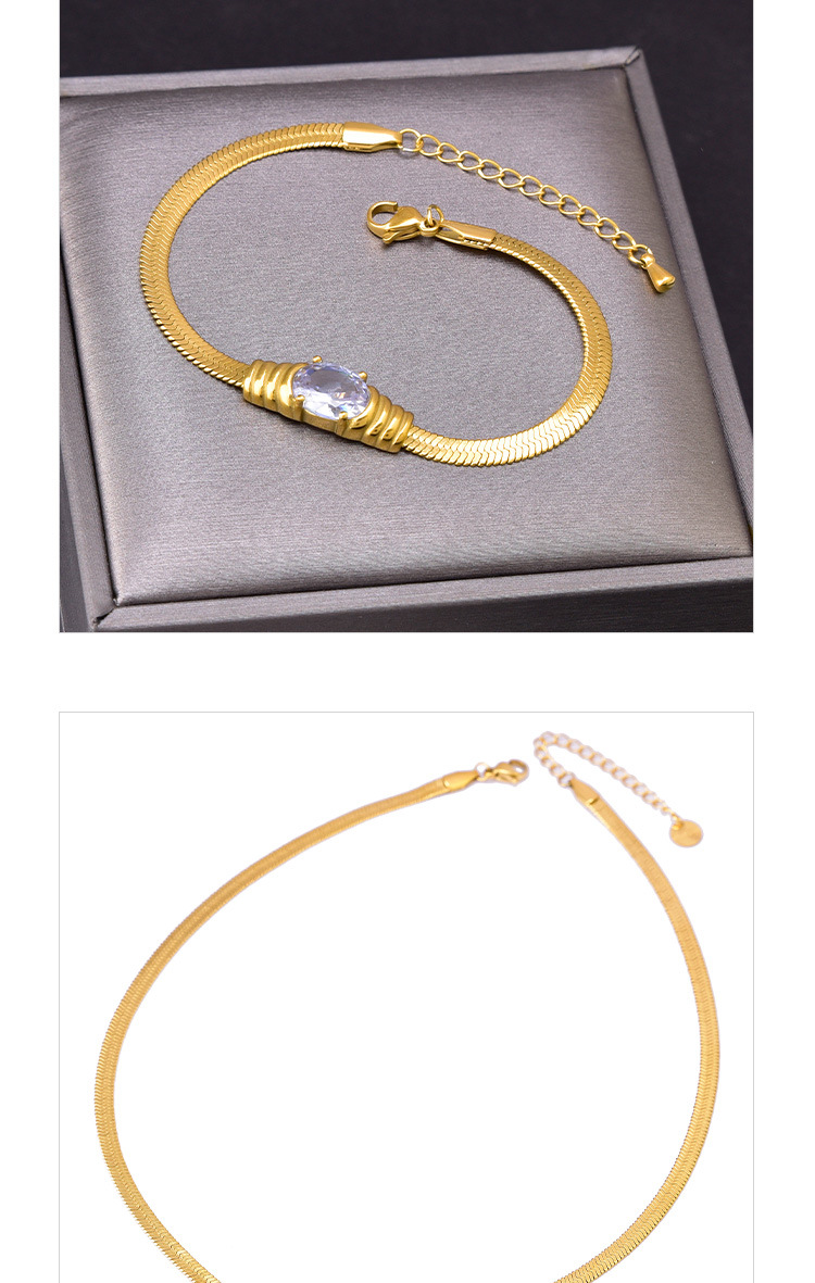 Holiday, Street Occasion Titanium Steel Material Lady Oval Titanium Steel Plating Inlay Zircon Bracelets Necklace 1 Piece 2 Pieces