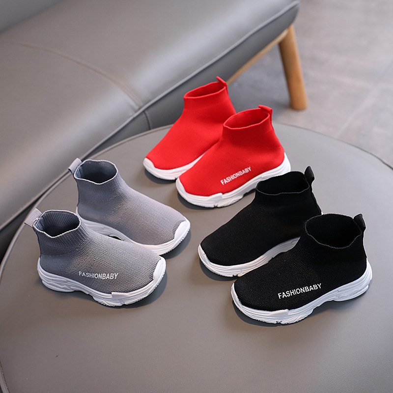 Children's Fly-knit Slip-on Socks Shoes 2024 Spring Boys and Girls Soft Sole Non-slip Breathable Sneakers Baby Shoes