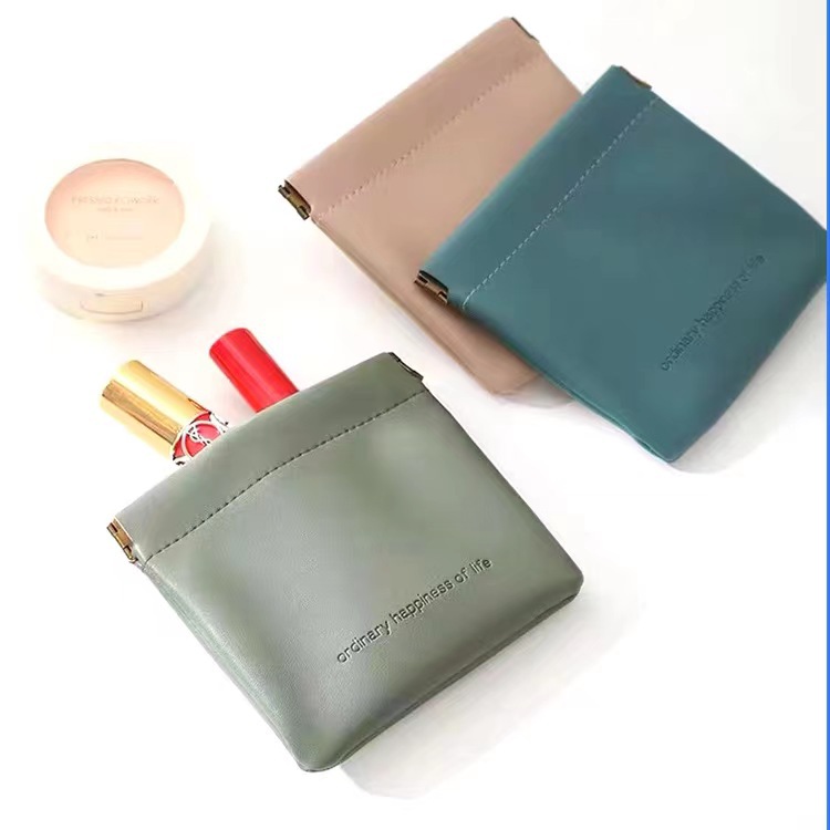 Manufacturer wholesale spring clip PU earphone bag mini coin purse organizer automatic seal jewelry accessory storage pouch