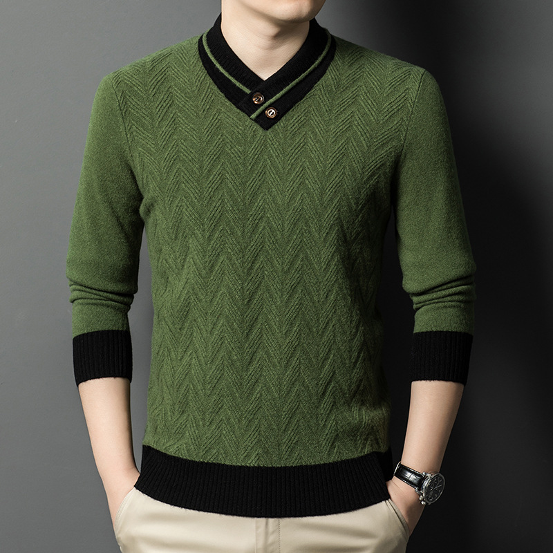 가을 | 겨울 2024 V 넥 버튼 남성 스웨터 패션 캐주얼 청소년 풀오버 니트 바닥 셔츠 남성 도매