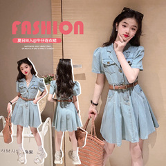女童夏季韓版中大童女童洋氣小女孩新款兒童牛仔懷舊連衣裙代發