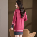 2025年秋冬半高领针织连衣裙女菱格提花毛衣中长款厚款打底毛衣裙，女装连衣裙，妃慕昵服饰