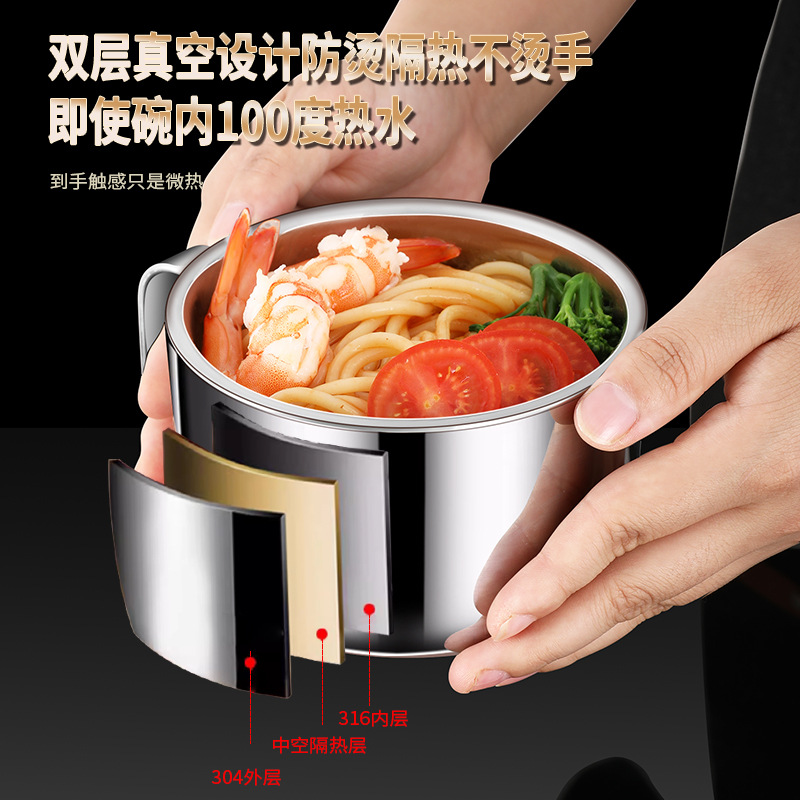 316不鏽鋼寶寶嬰兒輔食碗帶手柄兒童吃飯專用餐具雙層防摔防燙碗