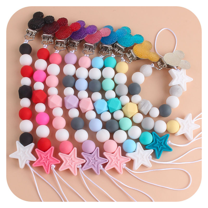 Nuevo clip de chupete Mickey relajante de silicona estrella de cinco puntas mordedor bebé de silicona molar juguete mordedor chupete cadena