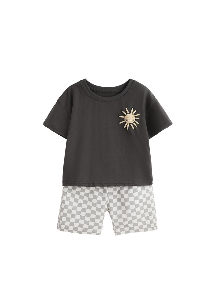 Malwee transfronterizo niño conjunto de verano nuevo cuello redondo camiseta de manga corta guapo conjunto de verano de dos piezas para niños europeos y estadounidenses