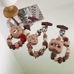 新款粉腮紅小熊珠珠手工串珠手鍊手機掛繩鑰匙扣掛鏈手機通用595