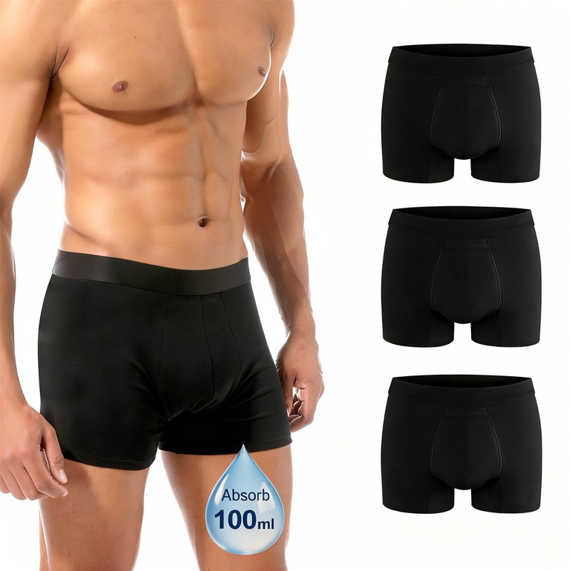 Amazon Cross-Border Men's Incontinence Underwear, Absorbent for Heavy Flow, High Elasticity, Comfortable Boxer Briefs