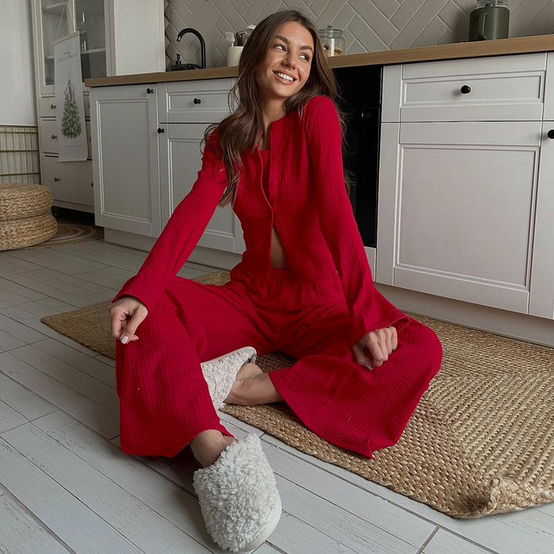 Simple Pajamas for Autumn and Winter, Christmas Long-Sleeve Thermal Underwear and Pants, Three-Piece Set That Can Be Worn Outside, Cross-Border Homewear Wholesale Simple Pajamas for Autumn and Winter, Christmas Long-Sleeve Thermal Underwear and Pants, Three-Piece Set That Can Be Worn Outside, Cross-Border Homewear Wholesale