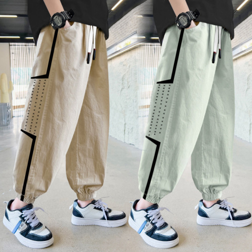 Children's clothing boys summer pants 2024 new middle and large children summer thin sports pants summer mosquito repellent 9-hole pants