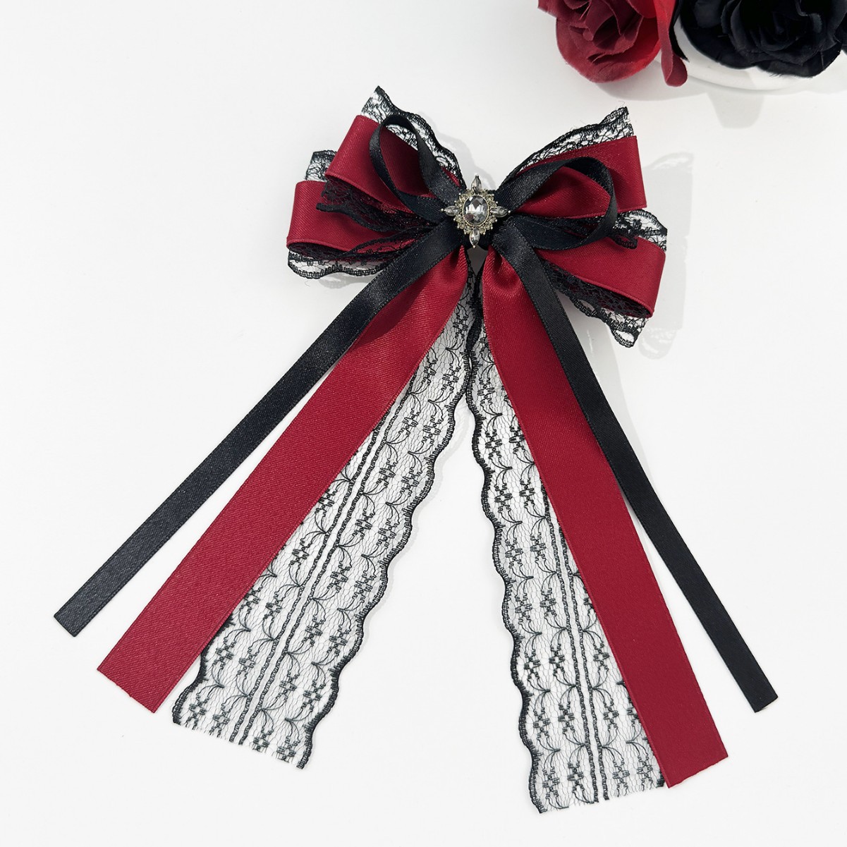 日本系暗黒の甘いクールな風の蝶結びのヘアピンの女性のファッションのレトロで優雅なロリータの頭飾りのゴシック風KCの髪飾り