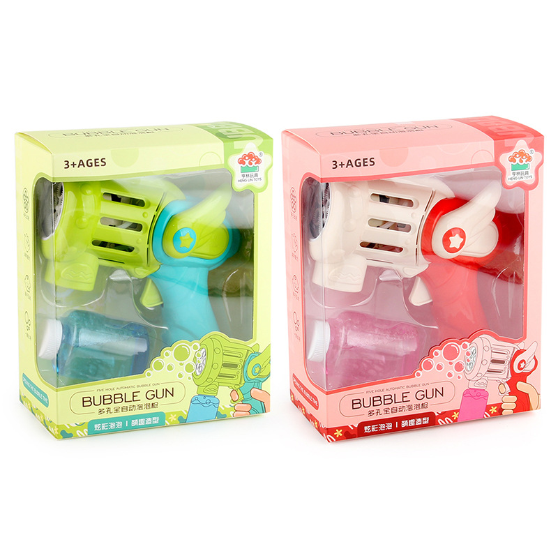 Verano nueva pistola de burbujas automática de cinco agujeros de mano juguete de ocio para niños pistola de burbujas eléctrica fábrica al por mayor