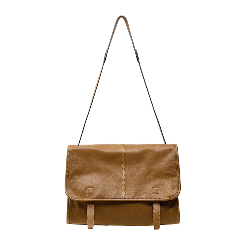 Vegetable Tanned Leather Large Capacity Messenger Bag For Women, Commuter Casual Crossbody Bag, Genuine Leather Single Shoulder Underarm Bag - Thumbnail 8