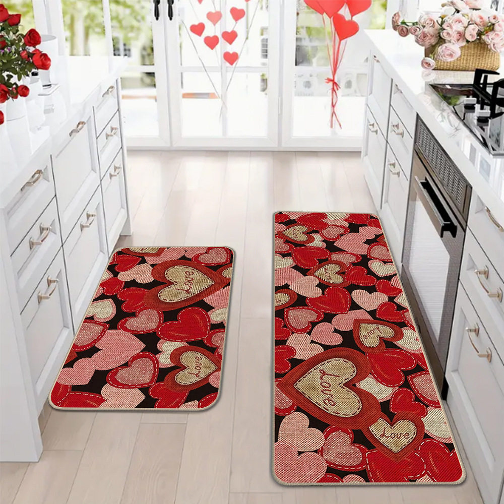 Amazon día de San Valentín alfombra de piso de cocina doméstica dos piezas conjuntos de alfombra de piso resistente a la suciedad y alfombra de puerta de entrada