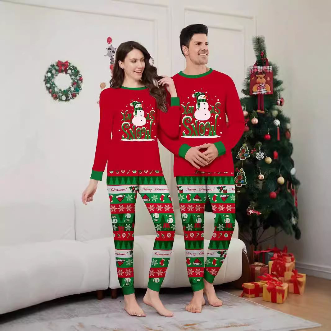 Christmas snowman Snowflake letter stripes Christmas family suit printed home wear_voghion.com