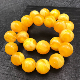 Round beads floating flower imitation second generation beeswax bracelet floating salt water imitation beeswax bracelet fluorescent chicken yellow amber beads bracelet
