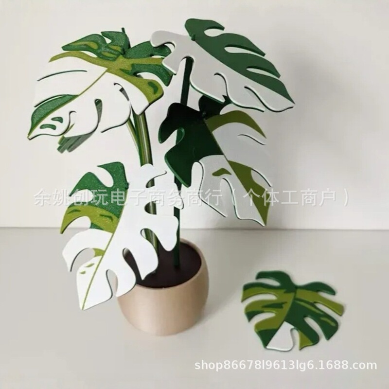 Monstera plant Cross-border New Bamboo Coaster Simulation Green Plant Potted Plant Interior Decoration Plant Printing Monstera plant Cross-border New Bamboo Coaster Simulation Green Plant Potted Plant Interior Decoration Plant Printing