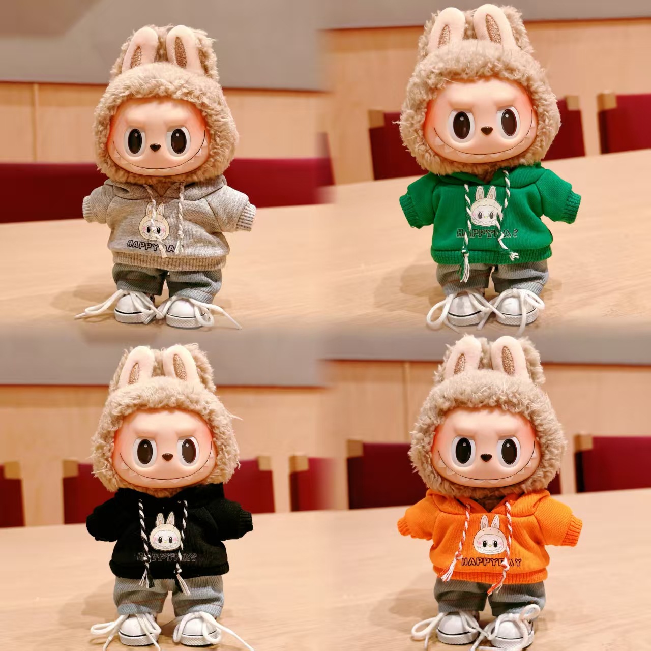 现货17cm拉布布挂件衣服labubu娃衣连帽卫衣牛仔裤公仔换装娃衣服