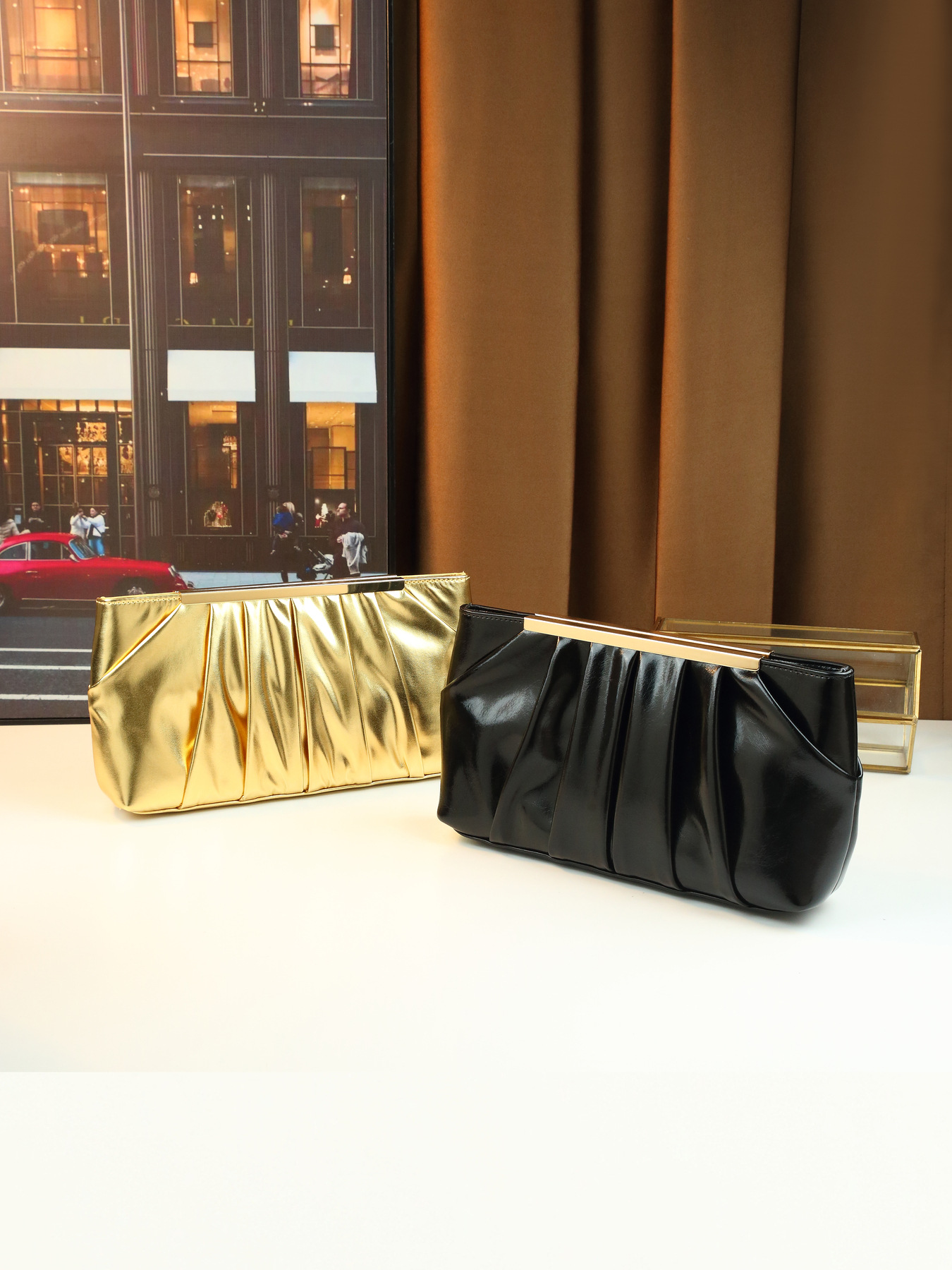 Elegante pochette da sera donna borsa a tracolla plissettata_voghion.com