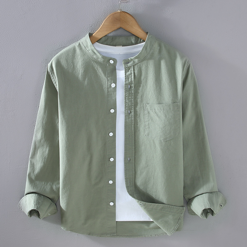 9626 Spring Cotton and Linen Shirt Men's Long-Sleeved Chinese Stand-Up Collar Flap Pocket Pants Simple and Comfortable Linen Shirt Casual Jacket 9626 Spring Cotton and Linen Shirt Men's Long-Sleeved Chinese Stand-Up Collar Flap Pocket Pants Simple and Comfortable Linen Shirt Casual Jacket