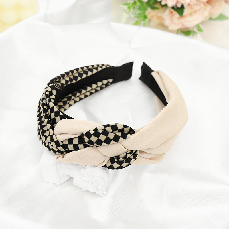 Rétro Plaid Colorblock Pâte-twist Style Tresses Bandeau Large Bord Tissu Barrettes F631 display picture 5