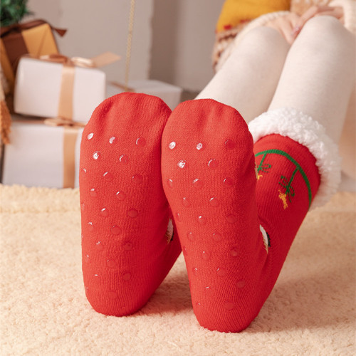 Christmas Socks Women's Autumn and Winter Mid-Tube Floor Socks Adult Snow Socks Thickened and Velvet Home Sleeping Socks Floor Socks Set