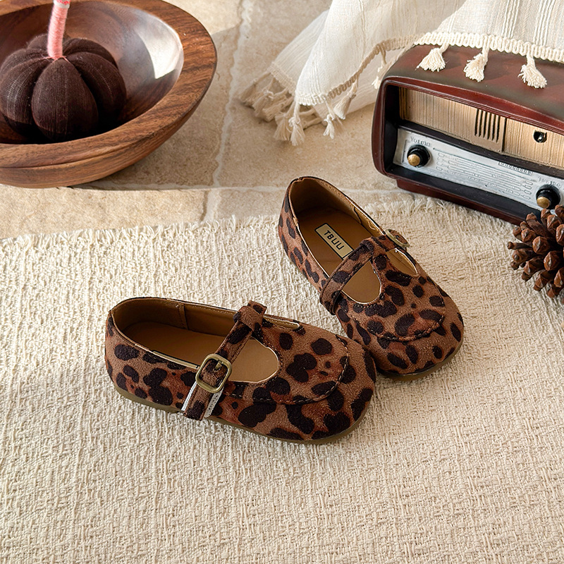 Mädchenschuhe aus schokoladenbraunem Ahornleder mit Leopardenmuster im koreanischen Stil, einzelne Schuhe für Kinder, Schülerinnen, Herbstsaison_voghion.com