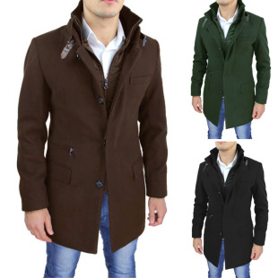 Amazon Fake Two-piece Jacket AliExpress Japanese and Korean Style Zipper plus size Threaded Collar European Version 24 New Woolen Coat for Men