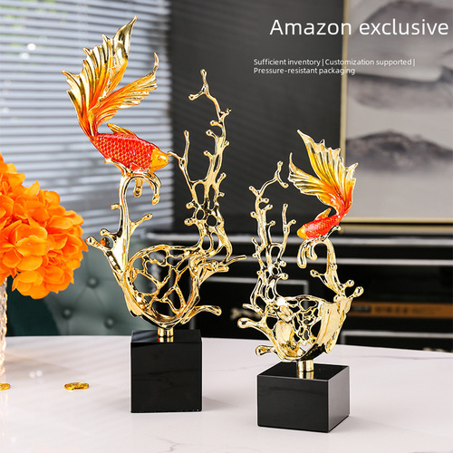 Fish in Water, High-end Light Luxury Entranceway Wine Cabinet, New Chinese Enamel Ornament, Moving-in TV Stand Decor