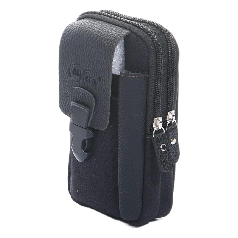 Cross-border Waist Bag Men's Canvas and Ultra-fiber Leather Mobile Phone Bag 2/3 Layer Vertical 6.5-inch Belt Wash Bag