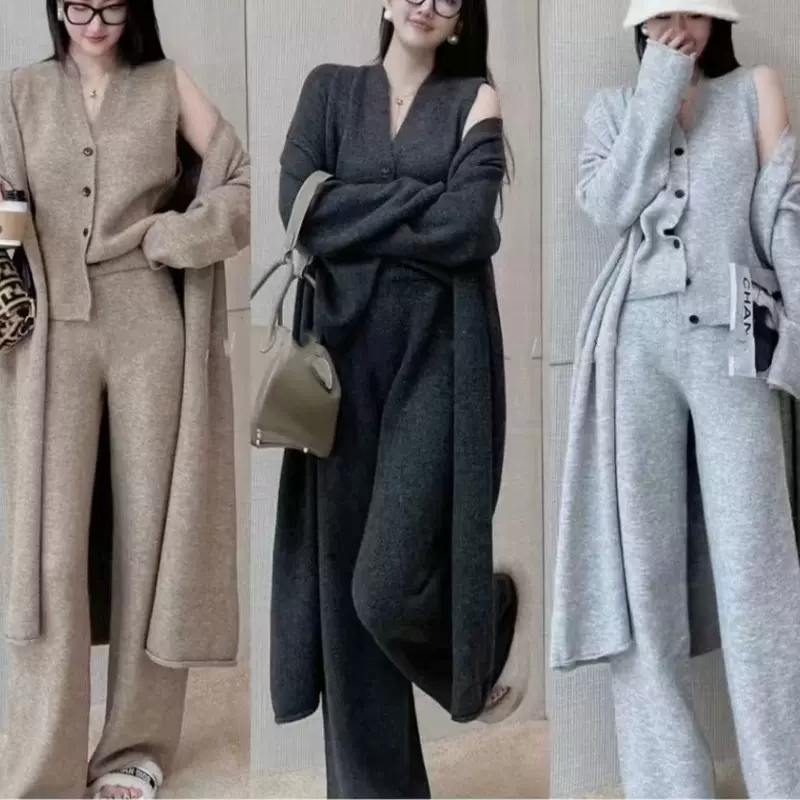 秋冬新款三件套女装针织毛衣慵懒风时尚气质加大加厚外套外穿现货