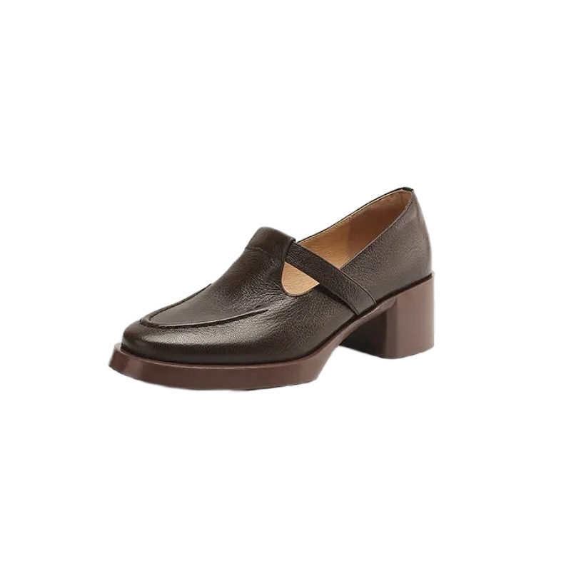 Zapatos de cuero suave de tacones gruesos Lefour para mujeres 2026 primavera y otoño nuevos zapatos de boca profunda con falda de estilo británico zapatos de cuero para mujeres