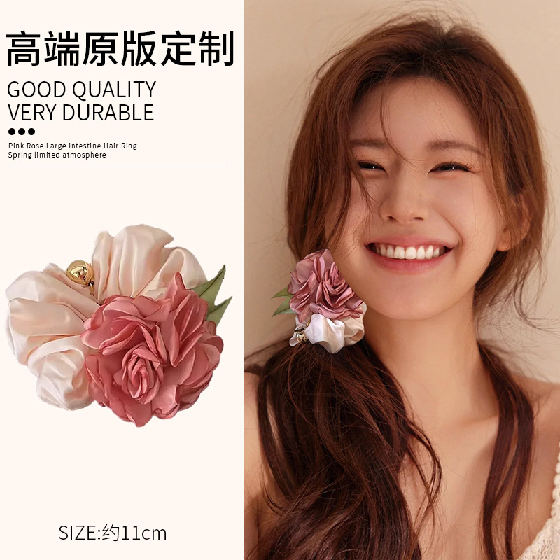 Rosas flores intestino anillo de cabello para mujeres 2024 nueva sensación de atmósfera primavera Zhao LuSi con el mismo tocado de cabello