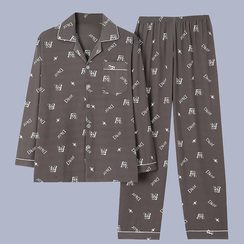 100% algodón pijamas de los hombres de primavera y otoño de manga larga traje de dos piezas más el tamaño suelto de la Juventud de los hombres homewear Delgado