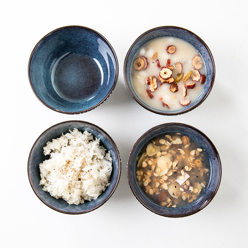 Tazón de cerámica vidriada de horno pintado a mano estrellado exportación de comercio exterior Tazón de arroz doméstico de 5 pulgadas Tazón de comida Tazón pequeño personalizado